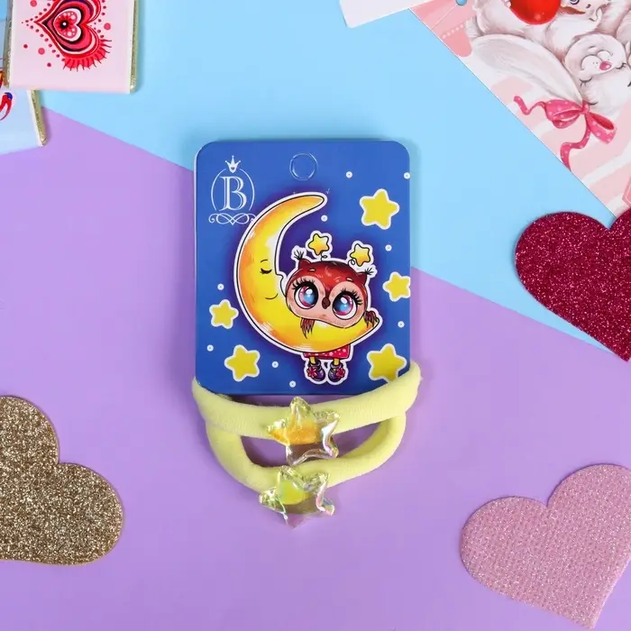 Резинки для волос «Мелодия», набор 2 шт., звезда, 3.5 см, жёлтые