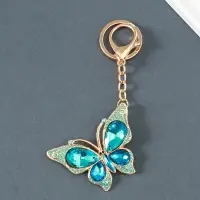 Брелок металл, стразы на карабине "Бабочка" голубой 4,7х6,4х0,8 см