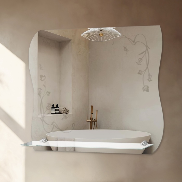 Зеркало, настенное, с пескоструйной графикой, с полочкой, 50х60 см Зеркало, настенное, с пескоструйной графикой, с полочкой, 50х60 см