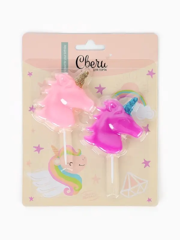 Набор свечей для торта «Волшебный единорог», розовый/сиреневый, 5 см, 2 шт Набор свечей для торта «Волшебный единорог», розовый/сиреневый, 5 см, 2 шт