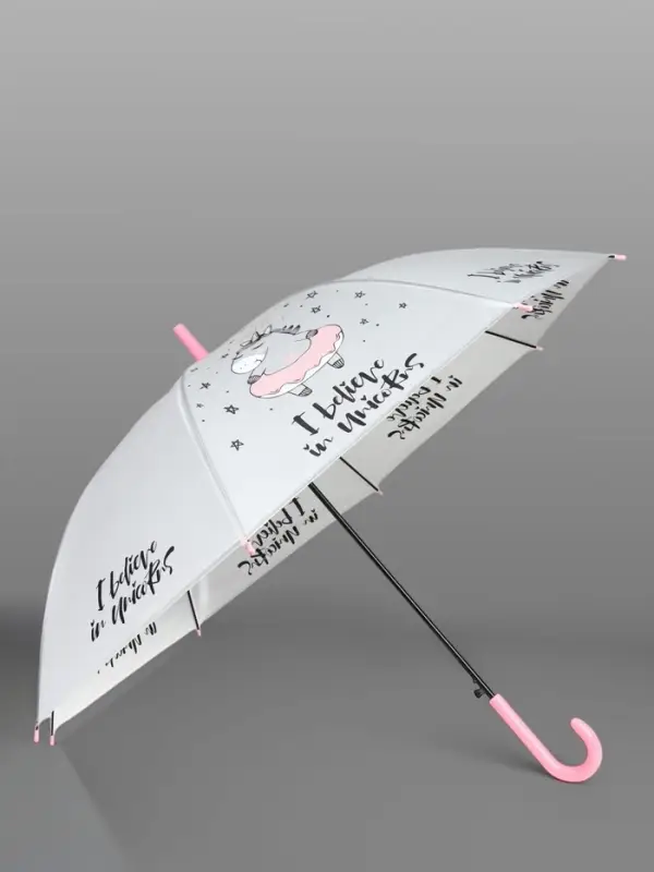 Зонт - трость детский &laquo;Единорог&raquo;, полуавтоматический, 8 спиц, R=47/55 см, d=94 см, белый