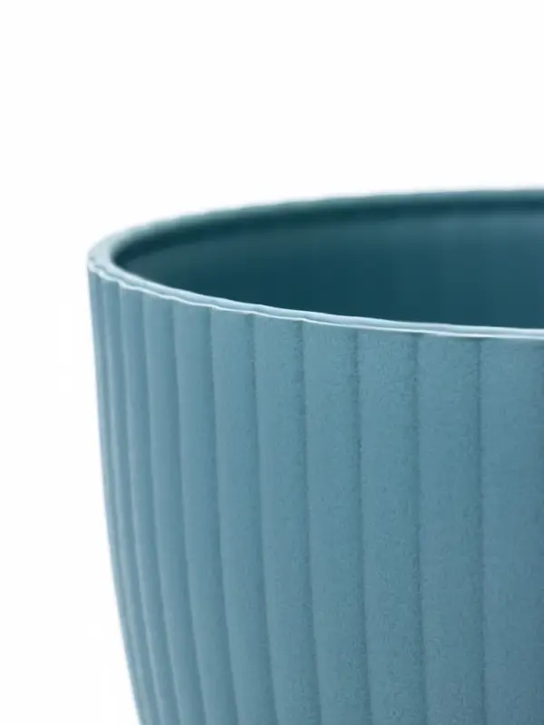 Горшок для цветов Ribbed, 15&times;15&times;13 см, 1.2 л, пластиковый, с поддоном, серо-голубой