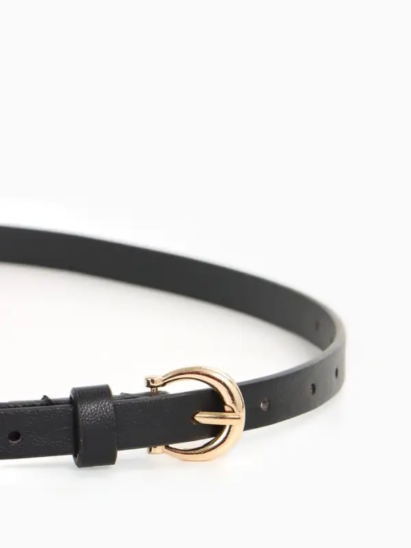 Ремень женский тонкий, 110&times;1.3 см, пряжка металл золотистая, полукруглая, чёрный