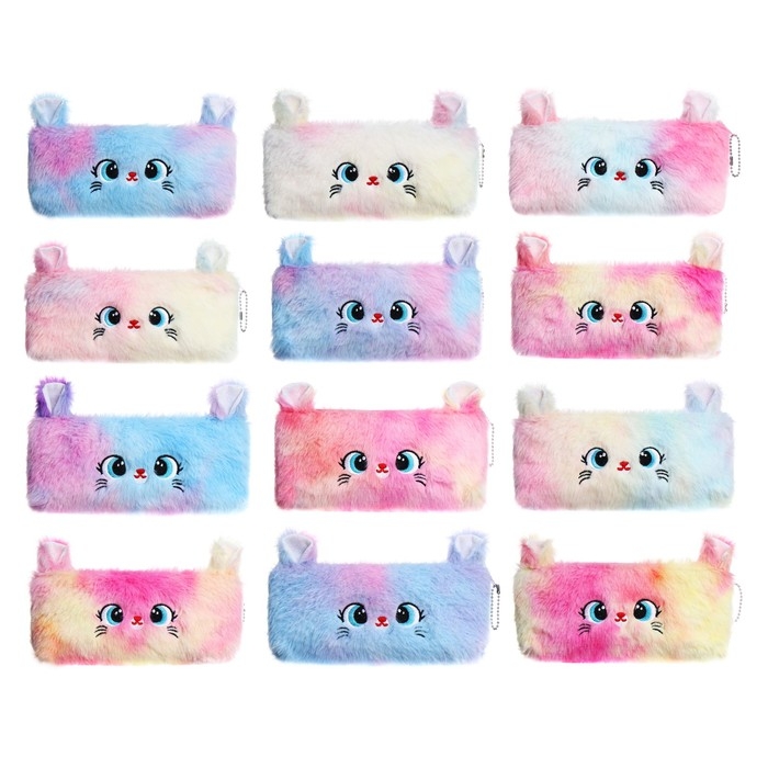 Пенал школьный меховой на молнии Calligrata Пенал школьный меховой на молнии Calligrata "Мышка", микс