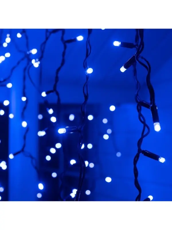Гирлянда &laquo;Бахрома&raquo; 3&times;0.9 м, IP65, УМС, тёмная нить каучук, 144 LED, свечение синее, 220 В