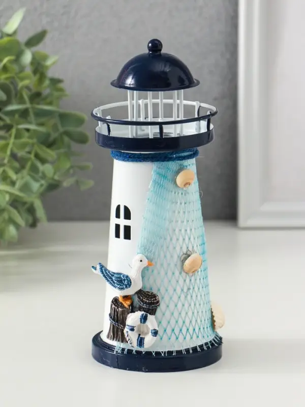 Сувенир настольный Сувенир настольный "Маяк с птицей" сетка, синий, 3хLR1130, RGB, LED 7,5х7,5х18 см