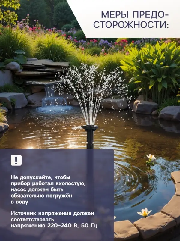 Фонтан садовый HJ-1143, 22 Вт, h=1.6 м, 1000 л/ч, шнур 5 м