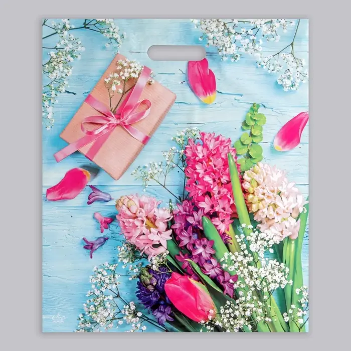 Пакет &laquo;Яркие гиацинты&raquo;, полиэтиленовый, с вырубной ручкой, 38&times;45 см, 60 мкм