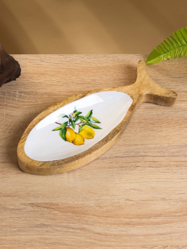 Блюдо в форме рыбки Блюдо в форме рыбки "Лимоны" дерево манго 25,5х10х2 см