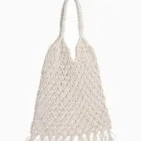 Сумка пляжная, плетёная, клетка 3.5 см, белая