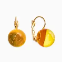 Серьги пластик "Шар №14", цвет янтарный в золоте