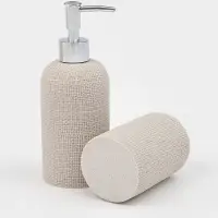 Набор для ванной "Плетение" 2 предмета (дозатор для мыла, стакан), цвет бежевый