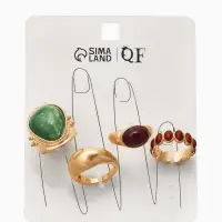 Набор колец 4 шт "Новый стиль" винтаж, размер МИКС, цвет зелёно-коричневый в золоте