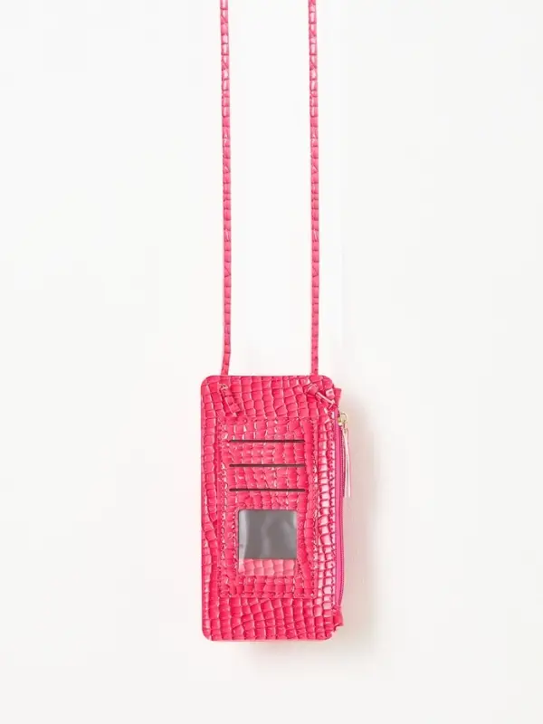 Сумка на магните, с длинным ремнём, однотонная, 10&times;2.5&times;20 см, розовая