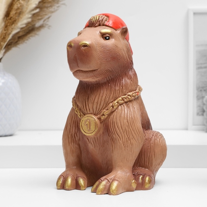 Копилка Копилка "Капибара в кепке" коричневый, 22см