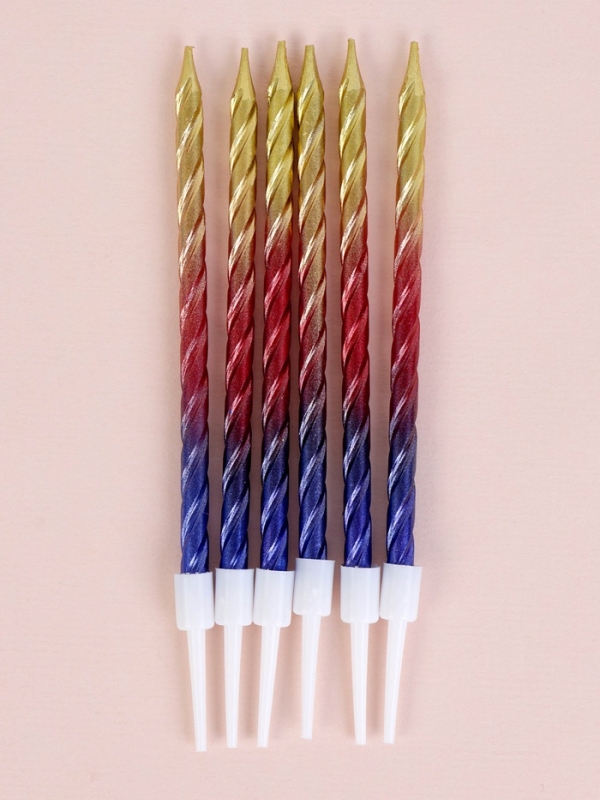Свечи для торта Свечи для торта "Высокая спираль", 6 шт, градиент желтый, красный, синий