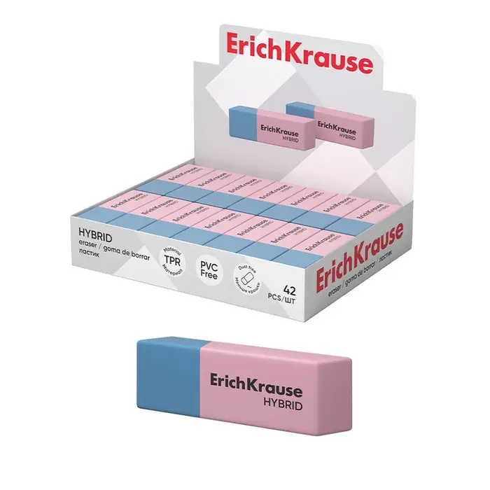 Ластик ErichKrause Hybrid, 54 х 18 х 7.5 мм, мягкий, гипоаллергенный Ластик ErichKrause Hybrid, 54 х 18 х 7.5 мм, мягкий, гипоаллергенный