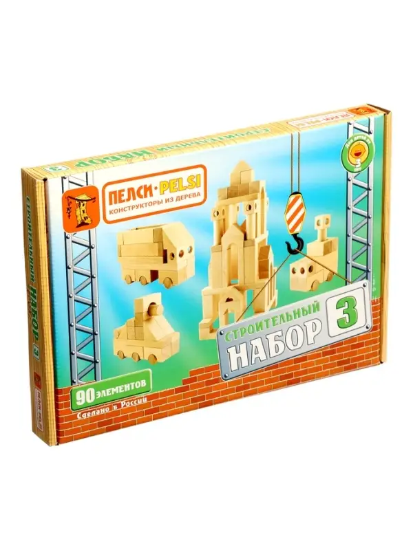 Конструктор деревянный PELSI &laquo;Строительный набор №3&raquo;, 90 элементов