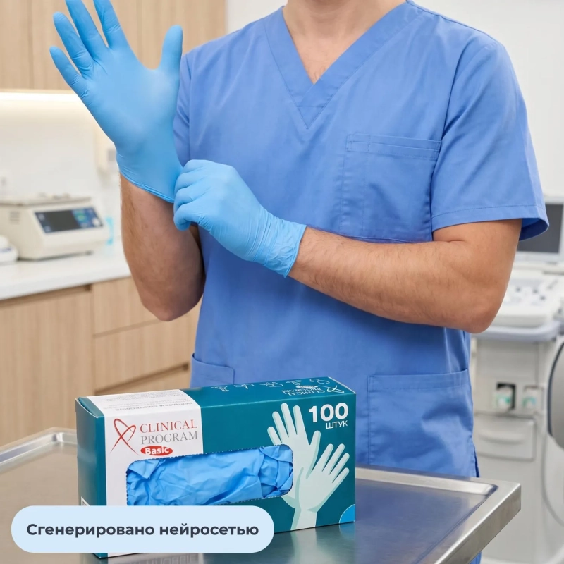 Перчатки нитрил., н/с, н/о, CP Basic (XL) голубые 3гр. 50 пар/уп