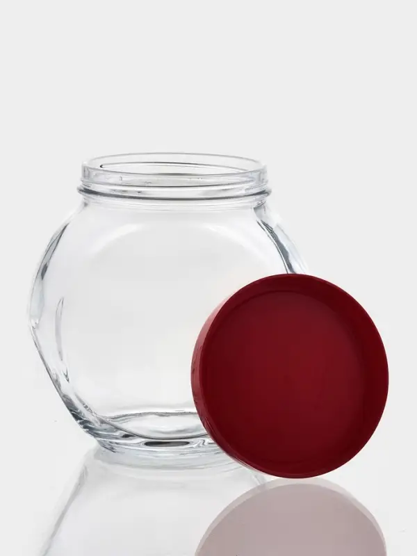 Банка для хранения сыпучих продуктов Paşabah&ccedil;e Bella, 1.5 л, стекло, с красной крышкой, прозрачная