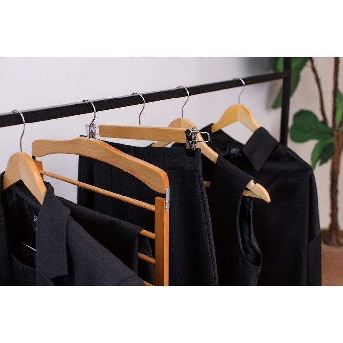 Плечики - вешалка для брюк и юбок LaDо́m Bois, 38,5×1,2×34,3 см, деревянная сорт А, многоуровневая, широкие плечики Плечики - вешалка для брюк и юбок LaDо́m Bois, 38,5×1,2×34,3 см, деревянная сорт А, многоуровневая, широкие плечики