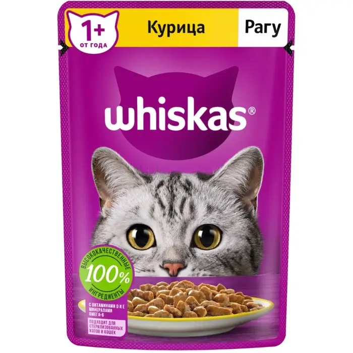 Влажный корм Whiskas для кошек, рагу с курицей, 75 г Влажный корм Whiskas для кошек, рагу с курицей, 75 г