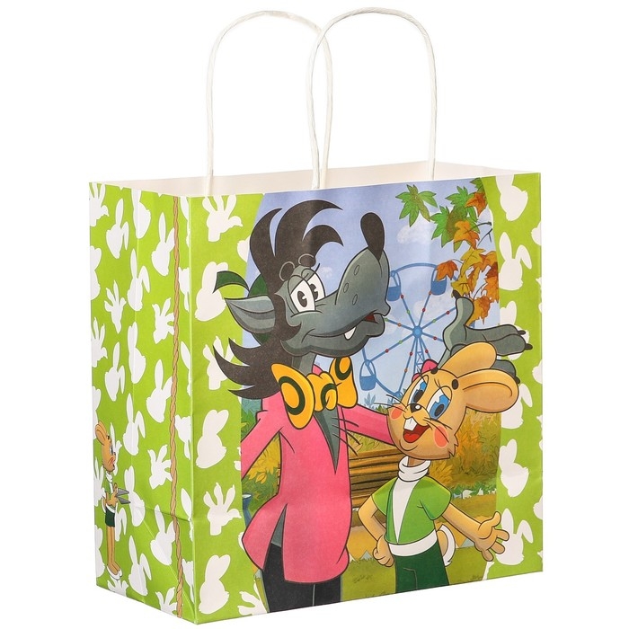 Пакет подарочный, 22х22х11 см, крафт, упаковка, Ну, погоди Пакет подарочный, 22х22х11 см, крафт, упаковка, Ну, погоди