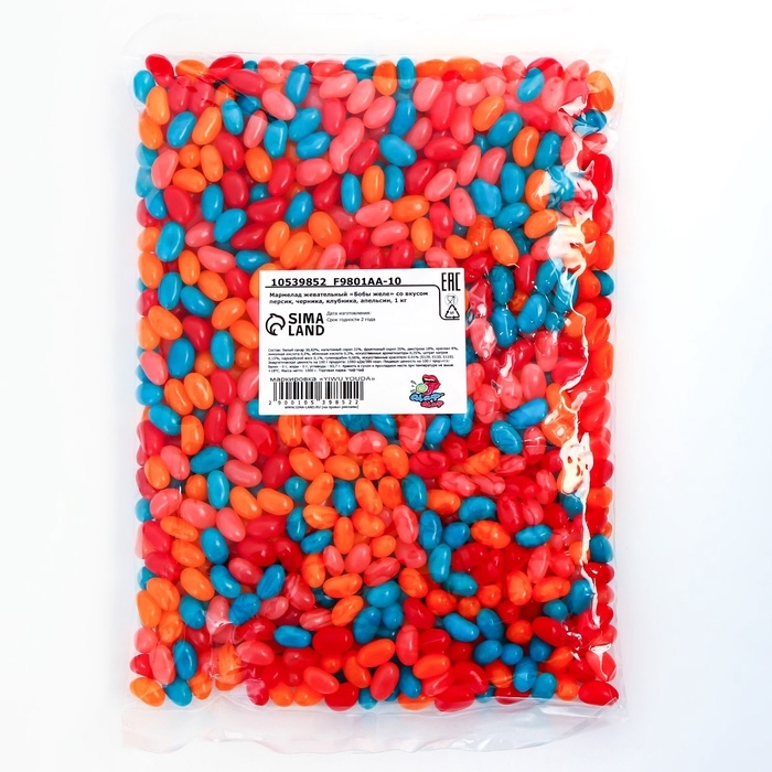 Мармелад жевательный  Мармелад жевательный "Бобы желе" со вкусом персик, черника, клубника, апельсин, 1 кг