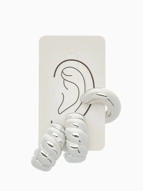 Серьги и каффы QF &laquo;Плетённый бублик&raquo;, набор, цвет серебро