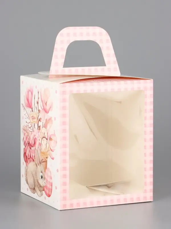 Коробка подарочная пасхальная с окном «Пасхальный букет» 15×15×18 см