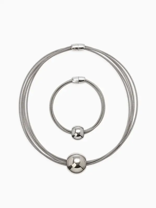 Набор 2 предмета: колье, браслет &laquo;Бусина на нитях&raquo;, цвет серебро