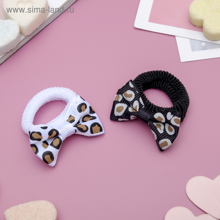 Резинка для волос  Резинка для волос "Бантик" (набор 6 штук) пятнышки, 3,5 см, чёрный белый