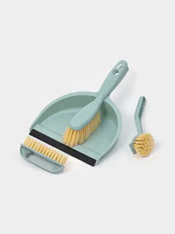 Щётки для уборки Доляна, 4 предмета: совок, 3 щётки, 30&times;21&times;12 см, голубые