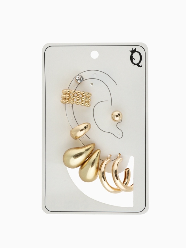 Набор серьги и каффы 8 шт. «Кольца» капли, цвет золото