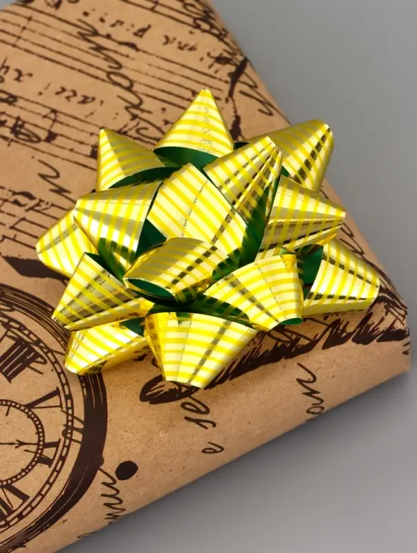 Подарочный Бант - звезда №7.5, металлик с рисунком, для упаковки подарков, набор 8 шт., МИКС