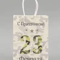 Пакет подарочный крафт &laquo;С 23 Февраля!&raquo; 15&times;8&times;21 см