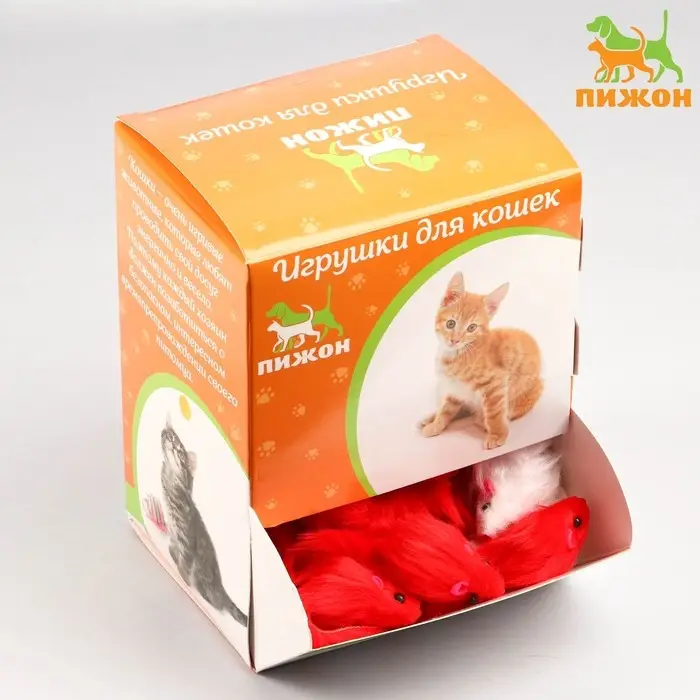 Мышь меховая однотонная 6,5 см, фасовка 40 шт, микс цветов Мышь меховая однотонная 6,5 см, фасовка 40 шт, микс цветов