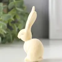Сувенир полистоун, флок "Белый заяц" 3х4,5х8,5 см