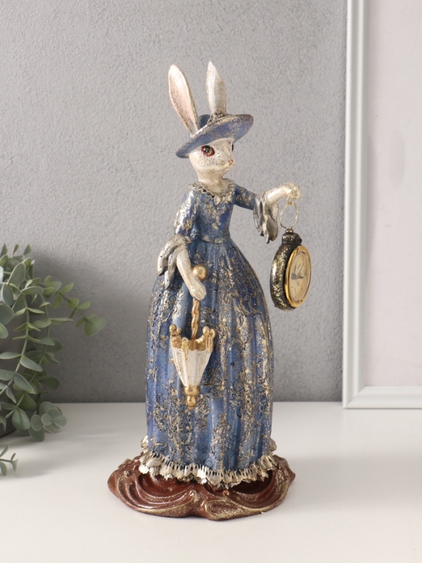 Сувенир полистоун с часами Сувенир полистоун с часами "Зайка в платье и шляпке с зонтиком" 15х15х34 см