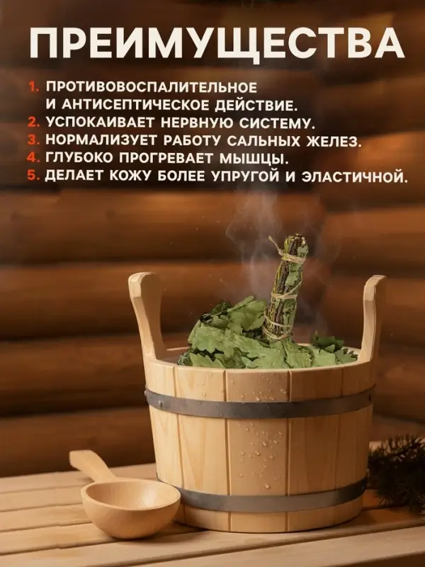 Веник для бани, дубовый, 45 см, с донником