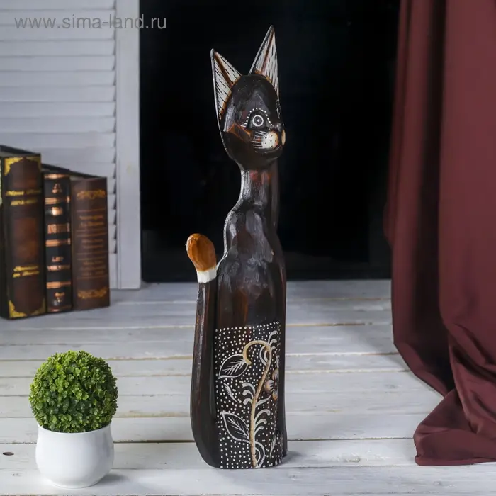 Сувенир &laquo;Кошка с белым цветком&raquo;, 5.5&times;12&times;50 см, дерево