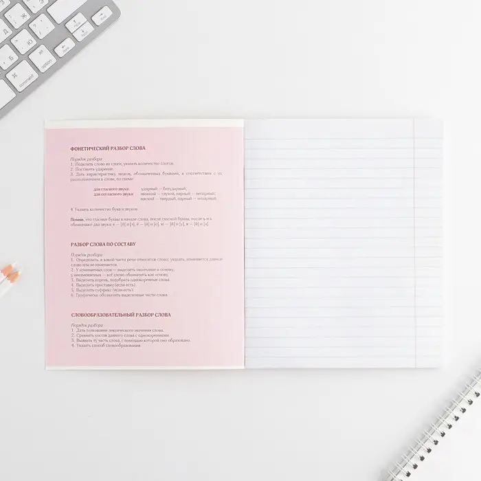 Тетрадь в линейку, предметная, 48 л.,на скрепке, А5 &laquo;РОЗОВАЯ СЕРИЯ. Русский язык&raquo;