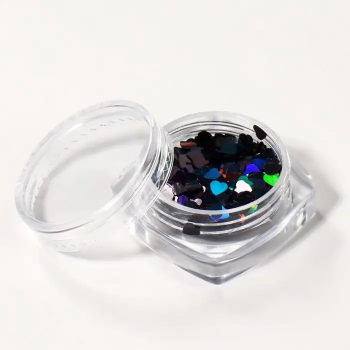 Пайетки для декора «Сердца», чёрный, голографические