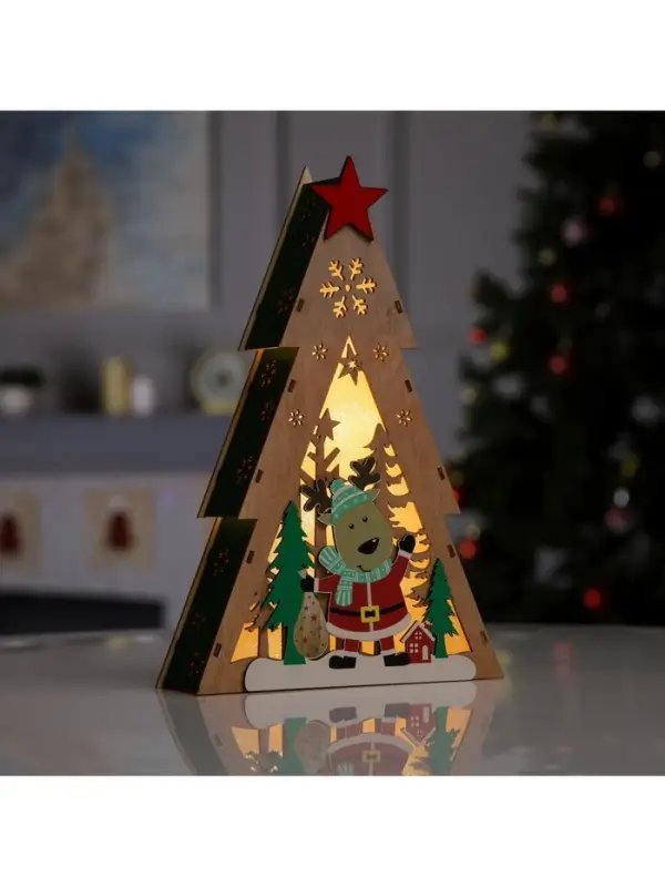 Светодиодная фигура &laquo;Олень с подарками&raquo; 20&times;30&times;5.5 см, дерево, от батареек AАAx2, свечение тёплое белое