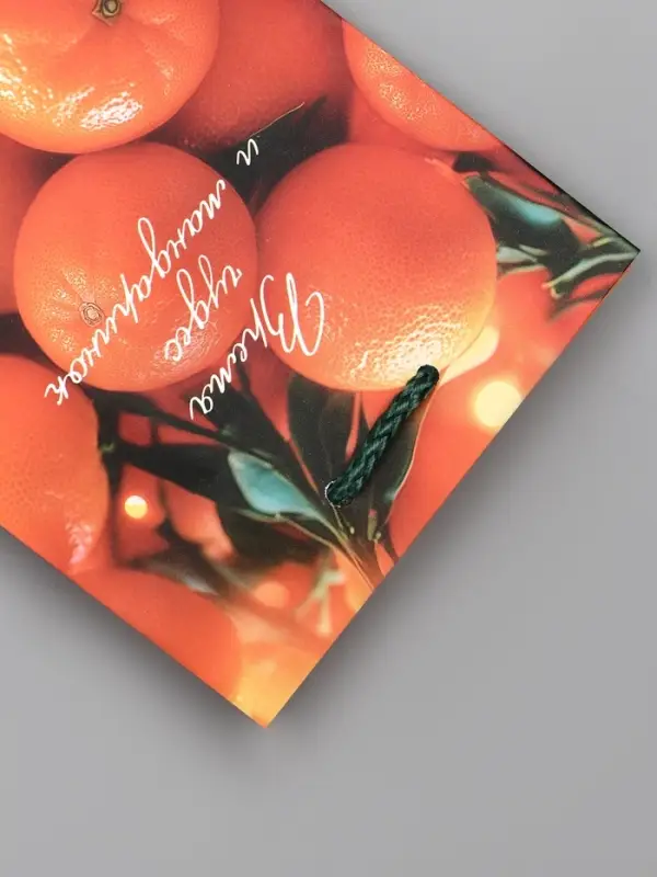 Пакет подарочный новогодний ламинированный, «Новогодние мандарины» , 11.5×6.5×14.5 см