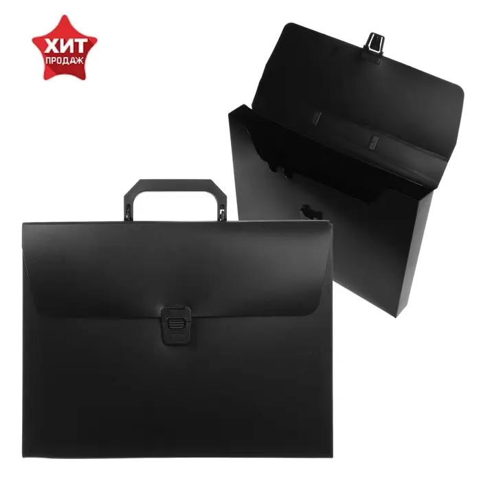 Папка-портфель А4 Calligrata, 1 отделение, 700 мкм, песок, чёрная