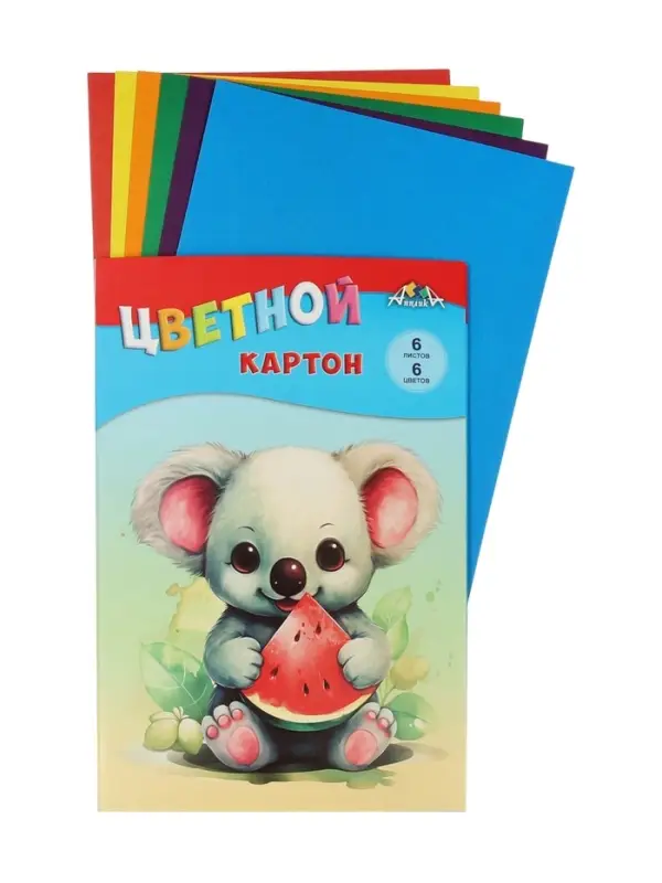 Картон цветной А4 &laquo;Малыш с арбузом&raquo;, 6 листов, 6 цветов, 200 г/м&sup2;, немелованный, в папке