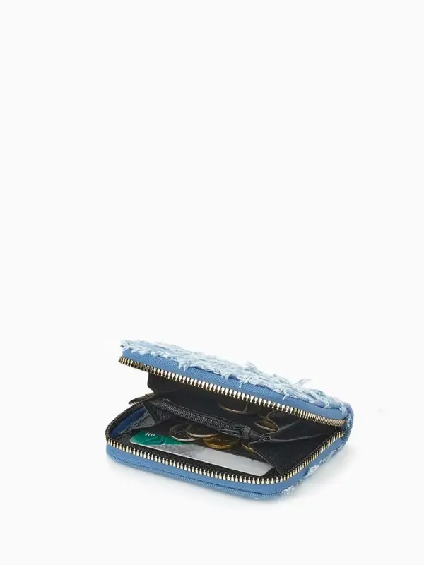 Кошелёк женский на молнии 8.5&times;2&times;11 см, джинсовый, в полоску, голубой