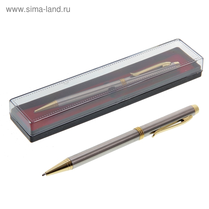 Ручка подарочная, шариковая, в пластиковом футляре, поворотная,  Ручка подарочная, шариковая, в пластиковом футляре, поворотная, "Эксперт", серая с золотистыми вставками