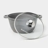 Кастрюля KUKMARA &laquo;Мраморная&raquo;, 3 л, d=24 см, со стеклянной крышкой, антипригарное покрытие, литой алюминий, серая